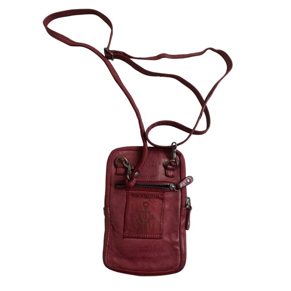 Harbour 2nd Genuine‎ Leather Mini Crossbody Bag Anchor Logo Red Made In India - Picture 1 of 16